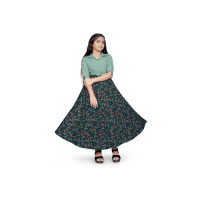 Namaste Fab Designer Girls Maxi/Full Length Casual Dress  (Light Green, 3/4 Sleeve)