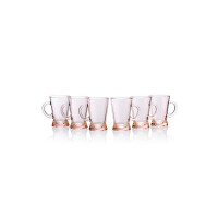 Pasabahce Heybeli Mug from House of Pasabahce The Original Pasabahce from Turkey, Pink Transparent Heybeli Mugs, 180 ml in Set of 6 Pcs, Perfect fit for Tea/Coffee.