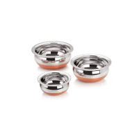 Dynore Stainless Steel 3 Pcs Handi Set with Copper Bottom Base for Kitchen and Serving Without Lid