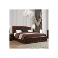 HomeTown Casablanca Solid Wood Hydraulic Storage King Size Bed in Walnut Colour