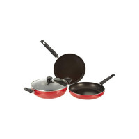 Butterfly Rapid Non Stick Cookware 3 Pcs Set Induction Base,Aluminium, Red