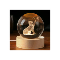 Cat Lover Gifts for Women 3D Cat Figurines in Crystal Ball 60mm Decor Kitten Collectibles Kitty Snow Globes Gift Glass Sphere with Wooden Light Base
