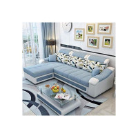 Casacomfort Impero 4-Person Sofa Fabric Lhs L Shape Sofa Set (Sky Blue-Light Grey)