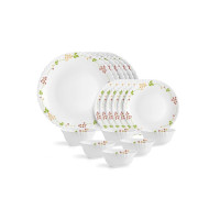 Cello Opalware Dazzle Series Secret Garden Dinner Set, 18 Units | Opal Glass Dinner Set for 6 | Light-Weight, Daily Use Crockery Set for Dining | White Plate and Bowl Set (Coupon)