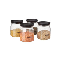Amazon Brand - Solimo Airtight Plastic Storage Jar Set, 4 Containers (1000ml), BPA Free, Black