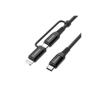 Ambrane 2-in-1 Type-C & Lightning Cable with 60W Fast Charging, PD Technology, 480Mbps Data Sync, Braided Cable Compatible with All Type-C & iPhone, iPad, Macbook & Airpods, 1.2m (ACDCS-12, Black)