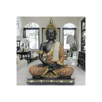 Global Grabbers new 25 centimetre Meditating sitting Buddha statue showpiece idol home decor items for living room and gifts (1, Orange Black)