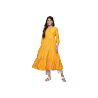 ishin Women's Silk Embellished Yellow Anarkali Kurta