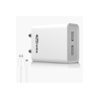 Portronics Adapto 66 2.4A 12w Dual USB Port 5V/2.4A Wall Charger,Comes with 1M Micro USB Cable, USB Wall Charger Adapter for iPhone 11/Xs/XS Max/XR/X/8/7/6/Plus, iPad Pro/Air 2/Mini 3/Mini 4, Samsung S4/S5, and More(White)